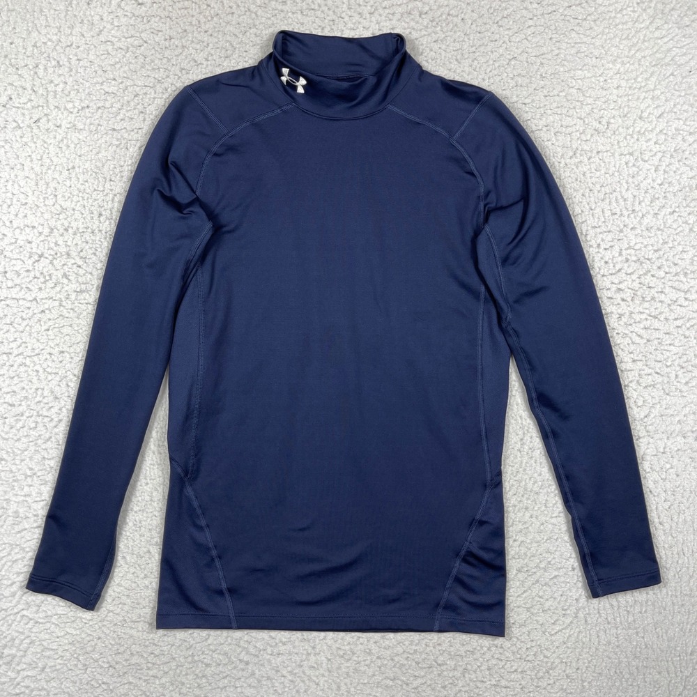 Under Armour Compression Shirt Mens XL Navy Blue ColdGear Mock Neck Athletic Top